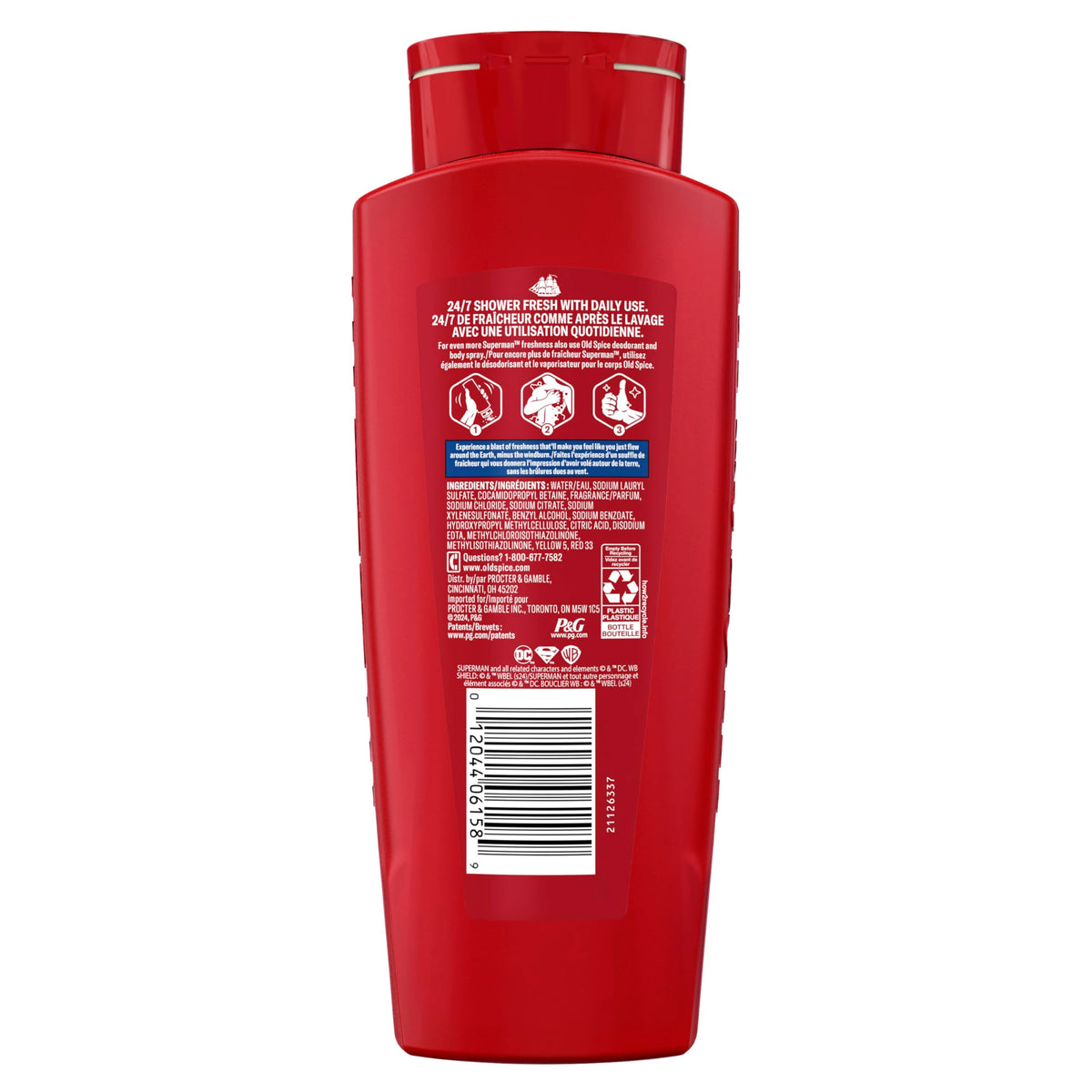 Old Spice Superman bottle on bath shelf staged for grooming organization benefit