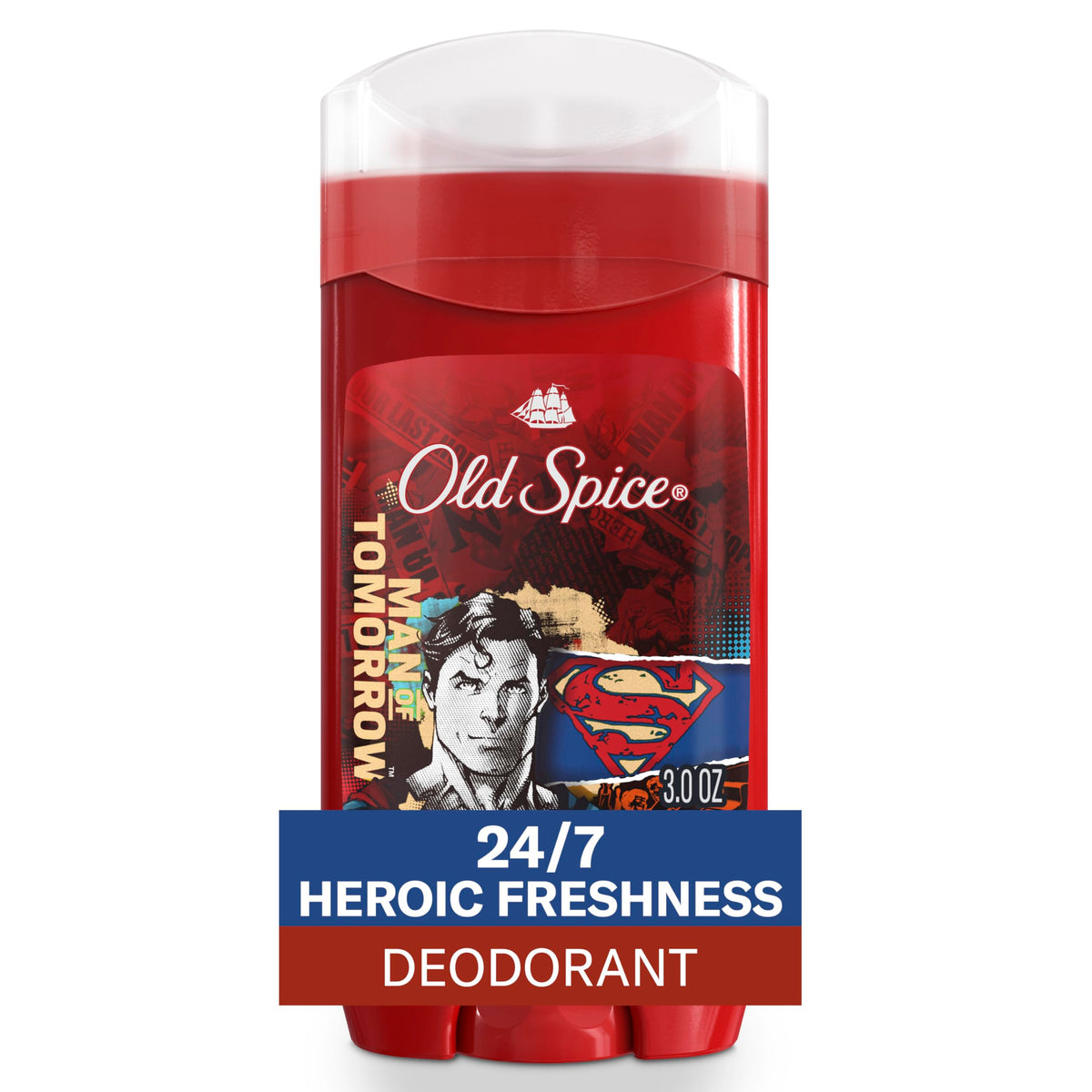 Old Spice front packaging showing Superman branding and bright citrus scent benefit
