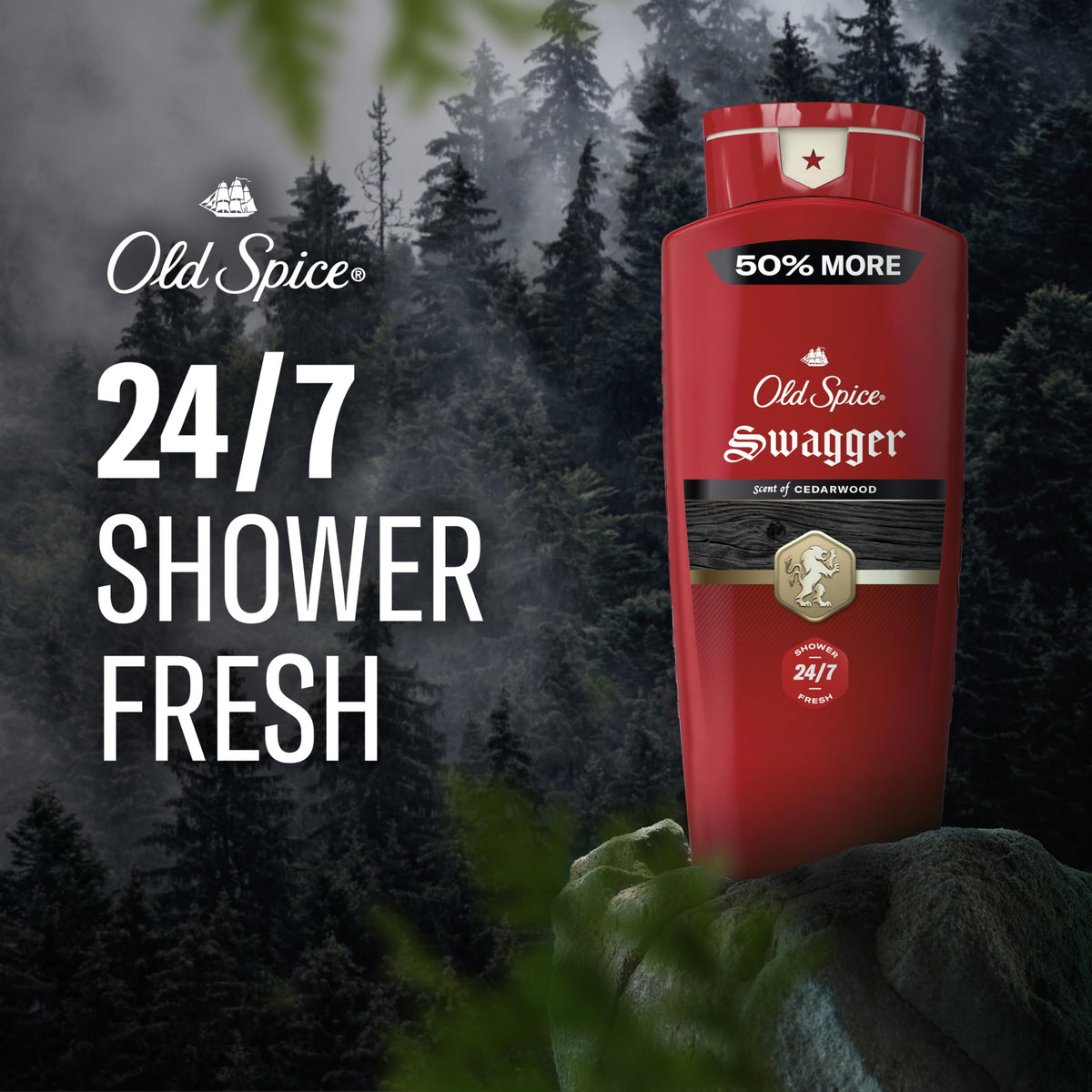 Old Spice Swagger back label close-up listing ingredients and usage benefit
