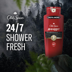 Old Spice Swagger back label close-up listing ingredients and usage benefit