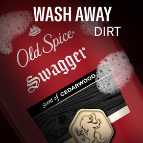 Old Spice Swagger bottle staged in modern bathroom showcasing everyday grooming appeal