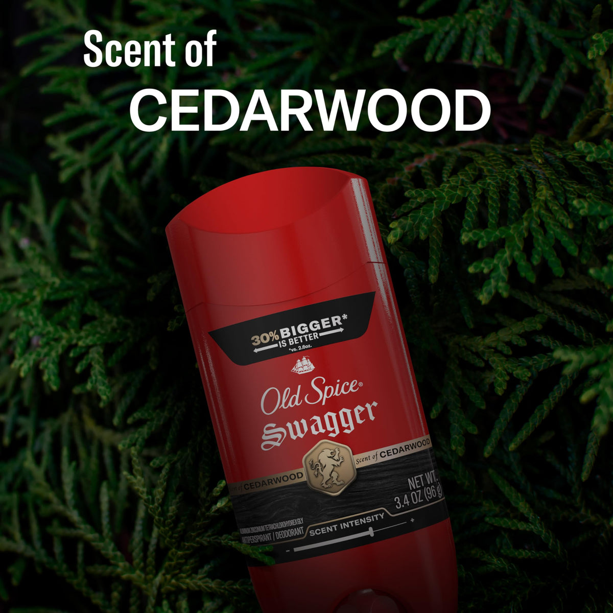 Cedarwood visual beside Old Spice Swagger to emphasize warm woody fragrance