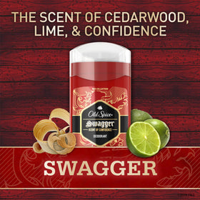 Old Spice Swagger on bathroom shelf styled with toiletries showing easy everyday grooming integration