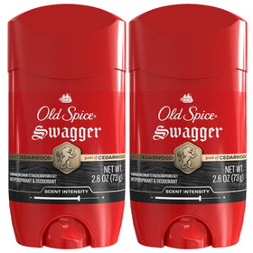 Old Spice Swagger front packaging showing antiperspirant benefits and cedarwood scent