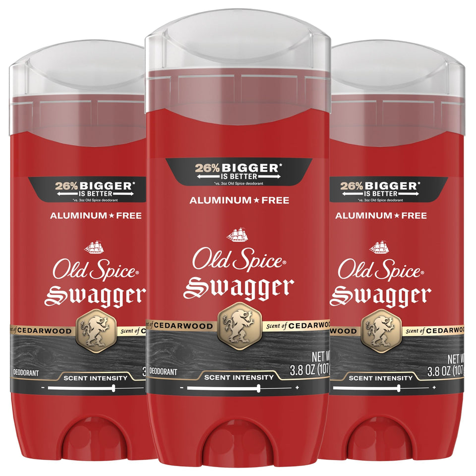 Old Spice Swagger front packaging showing scent and pack benefits