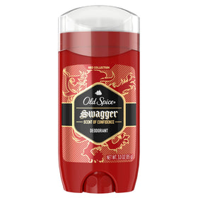 Old Spice Swagger front packaging showing bold red can and lime cedarwood branding for confident scent