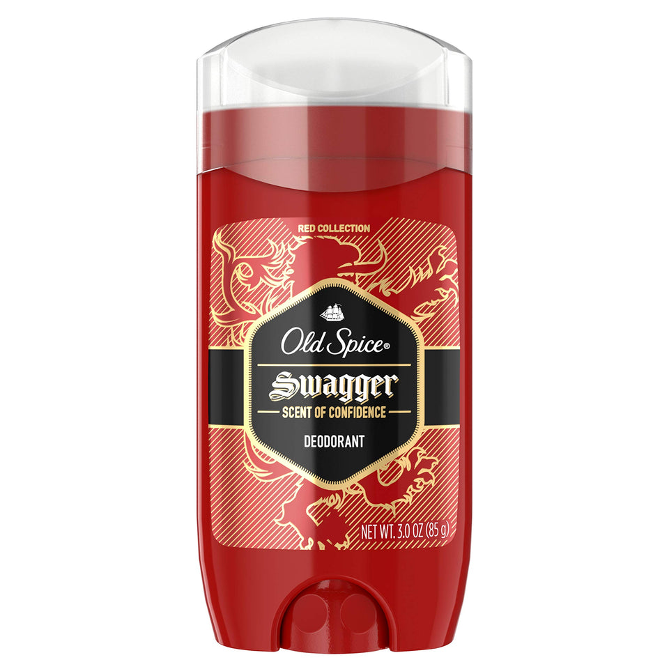 Old Spice Swagger front packaging showing bold red can and lime cedarwood branding for confident scent