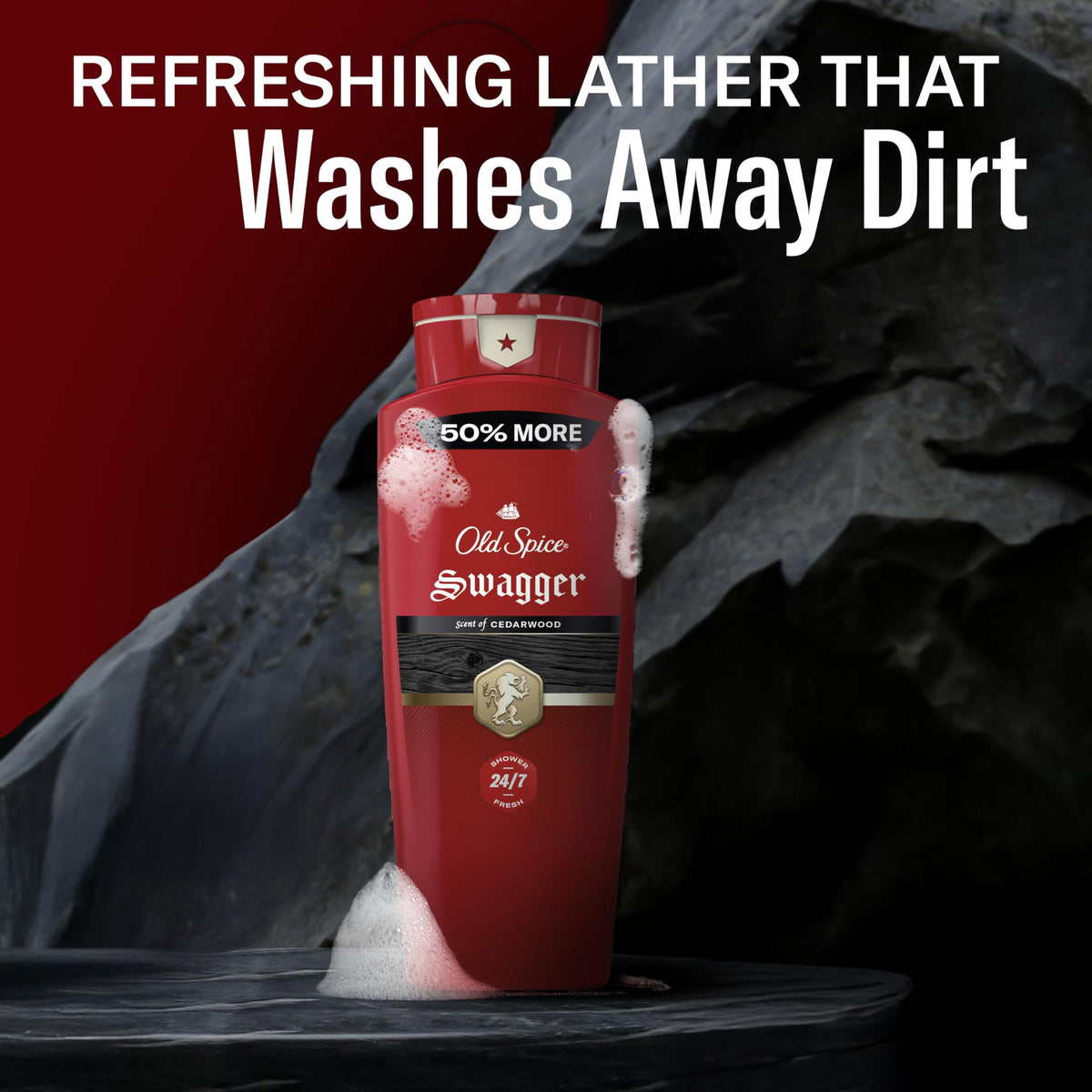 Old Spice Swagger pump producing lather demonstrating easy application benefit