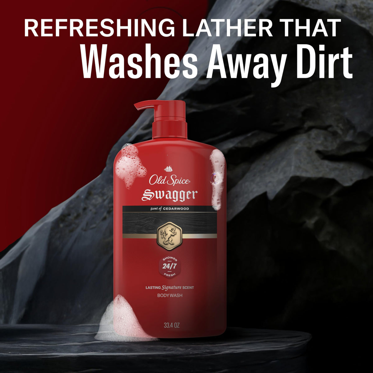 Man using Old Spice Swagger in shower demonstrating deep clean and lasting fragrance