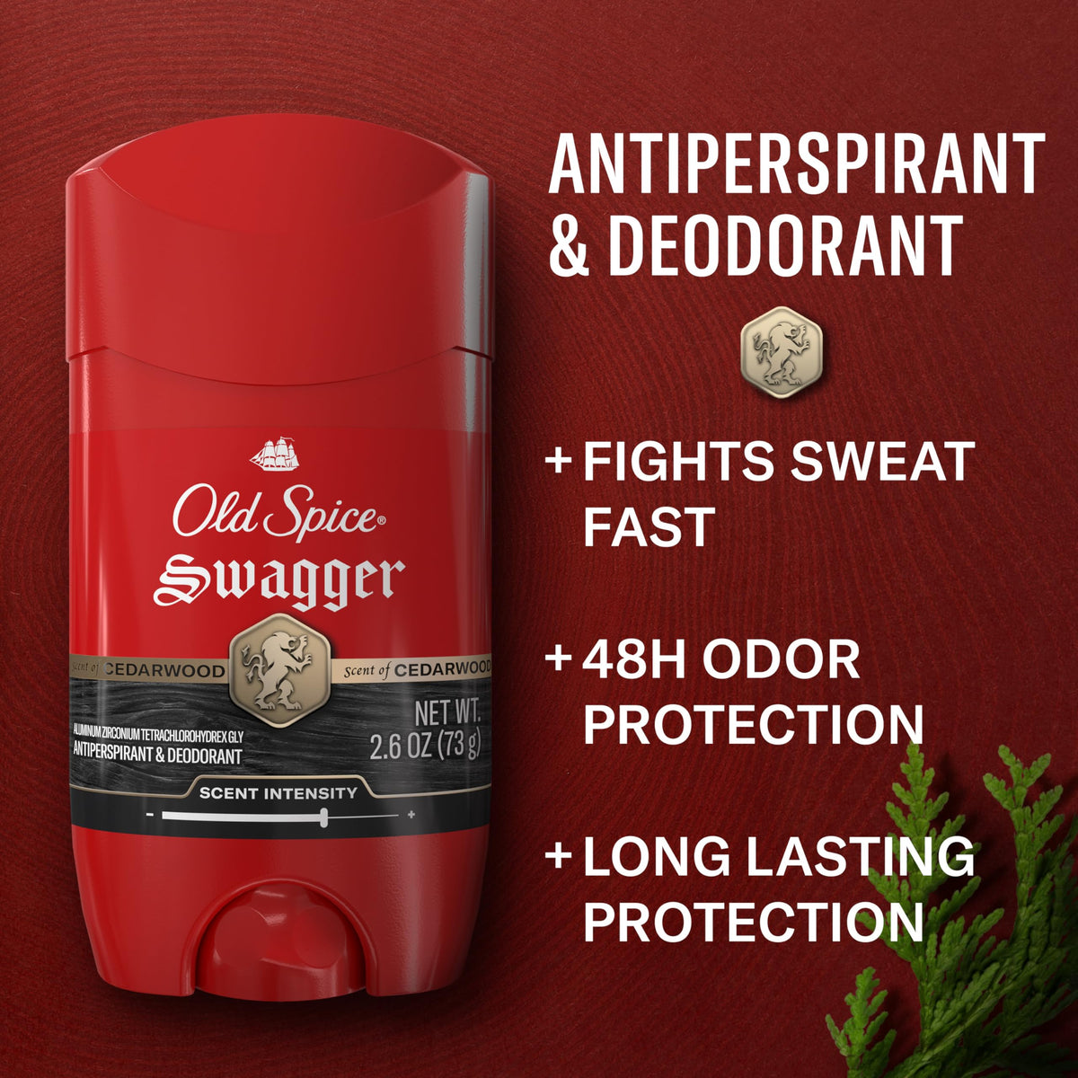 Old Spice Swagger twist-up stick exposed to show application tip and easy use