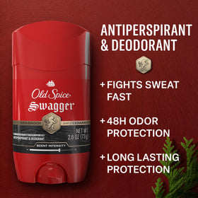 Old Spice Swagger twist-up stick exposed to show application tip and easy use