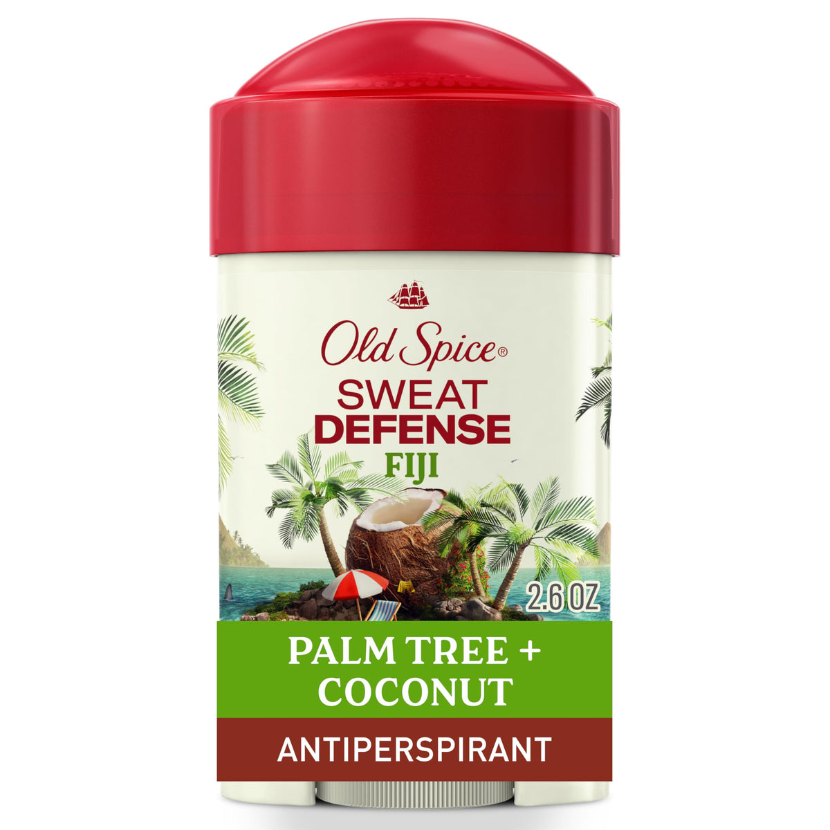Old Spice sweat defense front packaging showing product and scent benefits