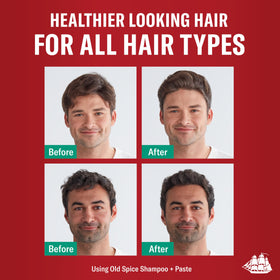 Old Spice texture pouring from bottle showing gentle, effective benefit