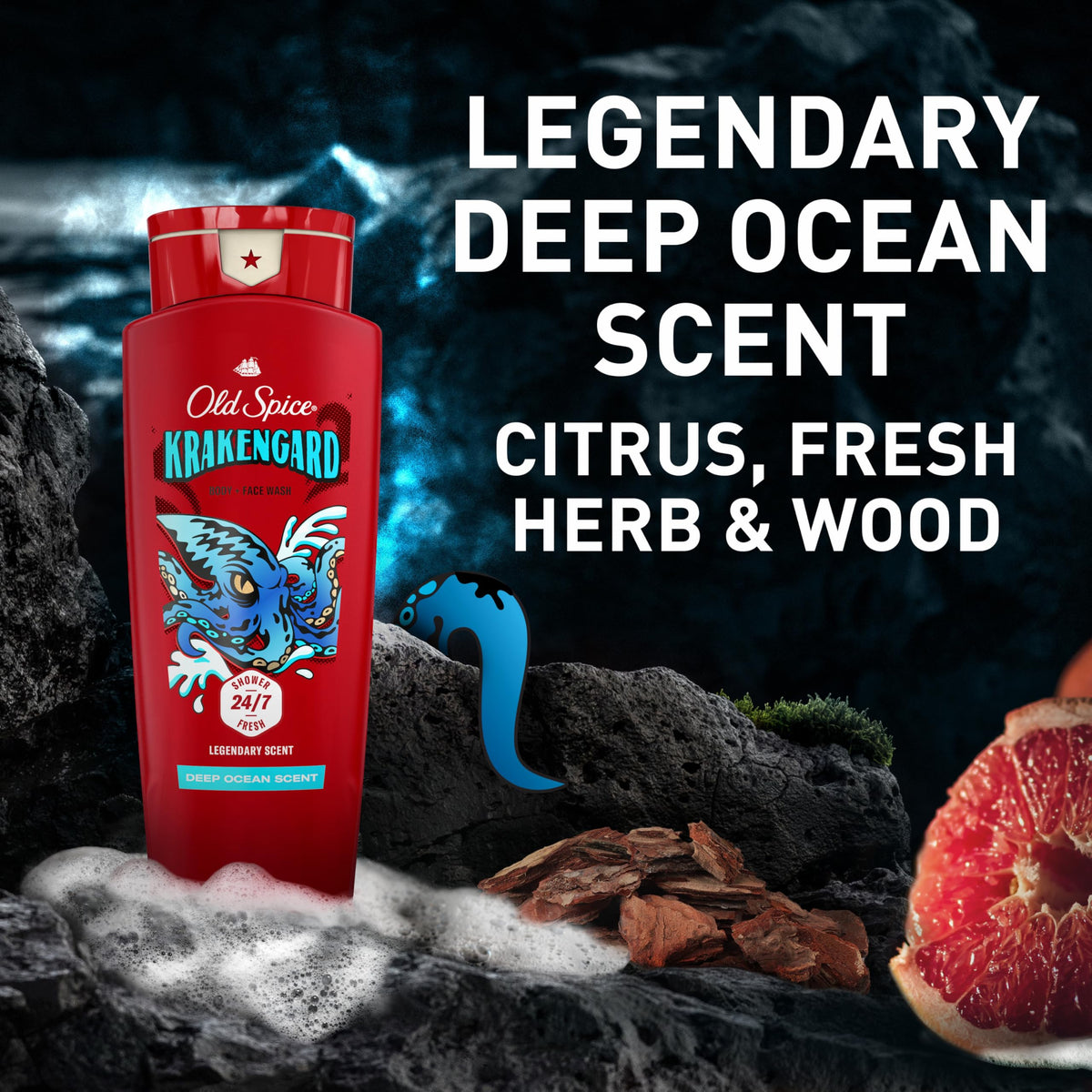 Old Spice foam texture on skin showing gentle cleansing and conditioning