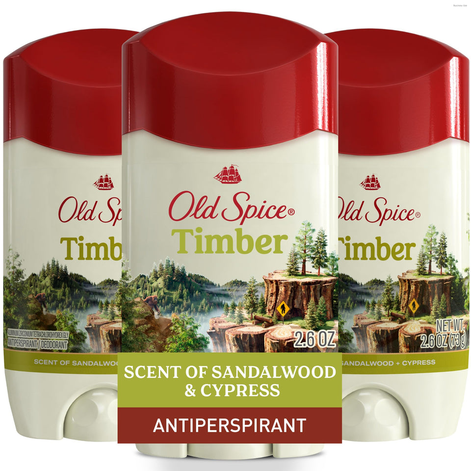 Old Spice front packaging showing three 2.6 oz sticks and scent name for convenience
