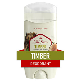 Old Spice Timber front packaging showing 3 oz stick and Fresh scent benefit