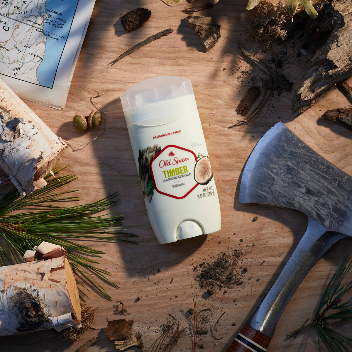 Old Spice Timber stick close-up highlighting invisible solid finish and clear application