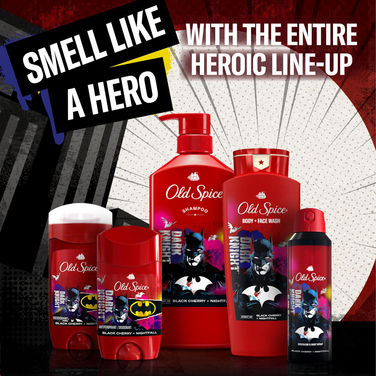 Old Spice being sprayed on underarm illustrating easy application and immediate freshness