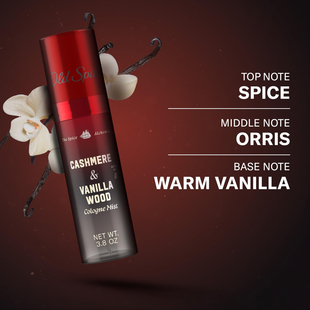 Old Spice styled vanilla wood and cashmere elements illustrating fragrance notes benefit