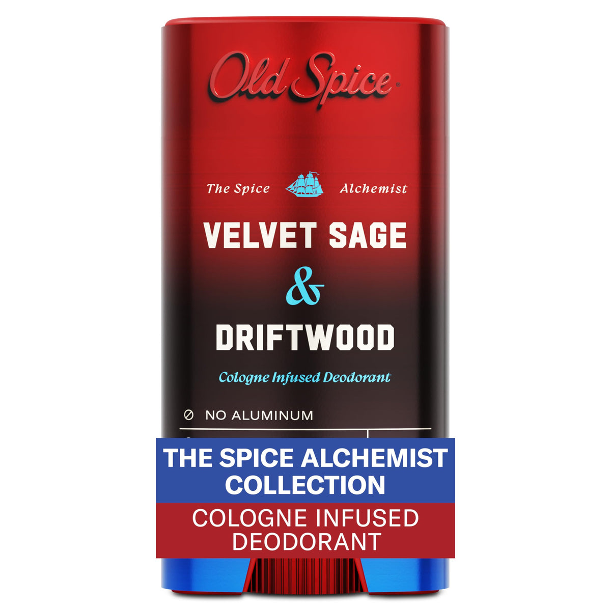 Old Spice front packaging showing Velvet Sage + Drift Wood scent and 3.0 oz size
