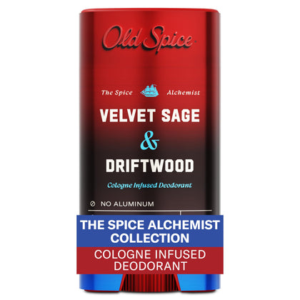 Old Spice front packaging showing Velvet Sage + Drift Wood scent and 3.0 oz size