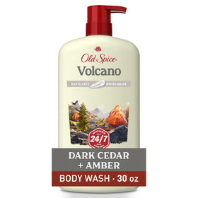Old Spice bottle front packaging showing Volcano scent and 30 oz size for long-lasting freshness