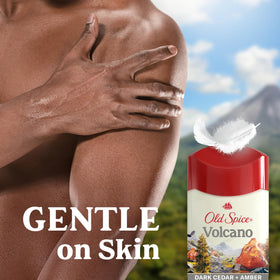 Old Spice Volcano held in hand to show 2.6 oz size and travel-friendly scale