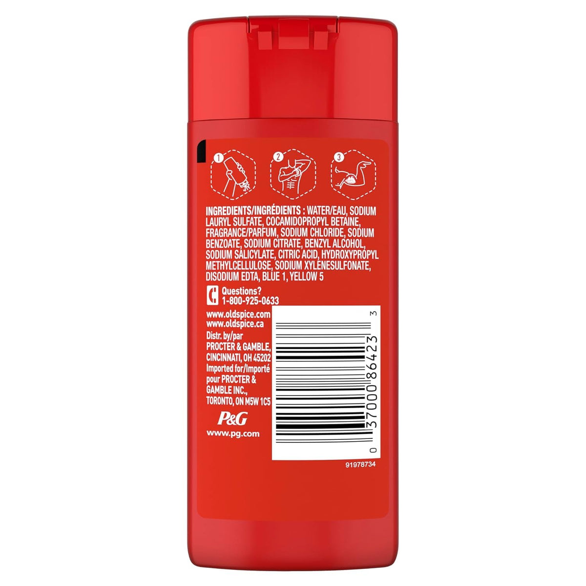 Old Spice Volcano label and ingredient panel close-up, brand providing product details