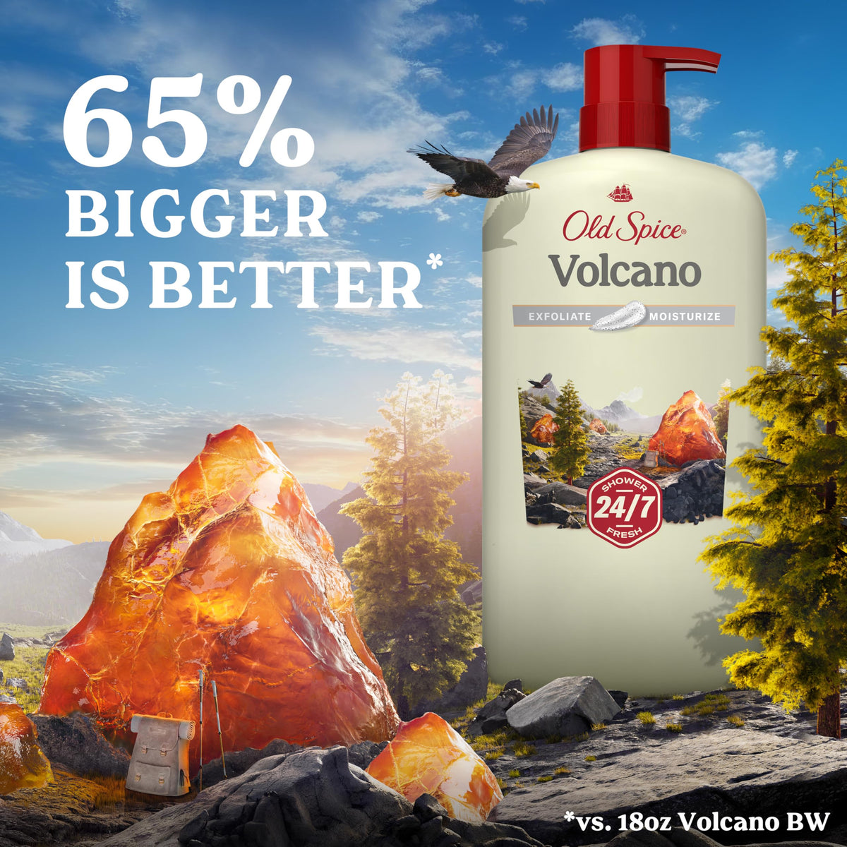 Old Spice 30 oz bottle next to a standard bottle illustrating larger value size