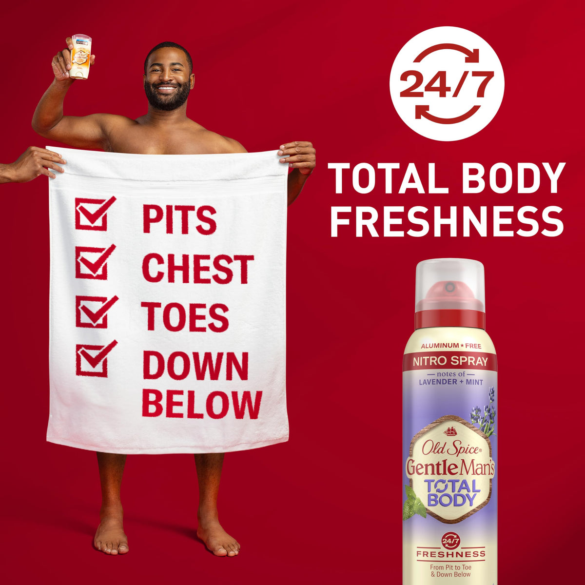 Old Spice whole body back label with ingredient list and dermatologist-tested claim visible