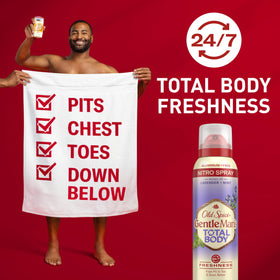 Old Spice whole body back label with ingredient list and dermatologist-tested claim visible