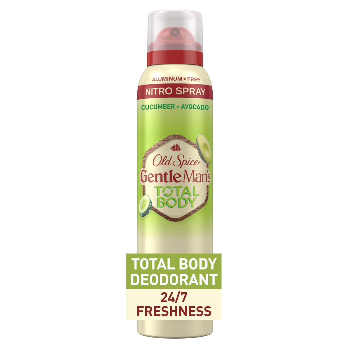 Old Spice front packaging showing full body deodorant and clear branding benefits