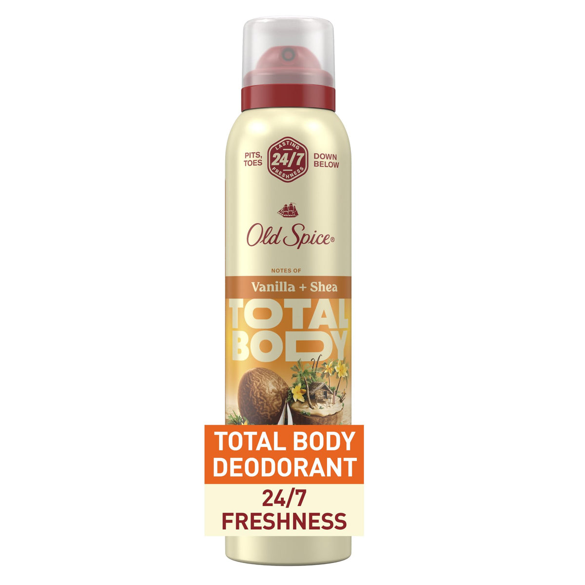 Old Spice front packaging showing whole body deodorant and scent benefit