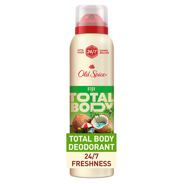 Old Spice can front packaging showing Fiji scent and benefits