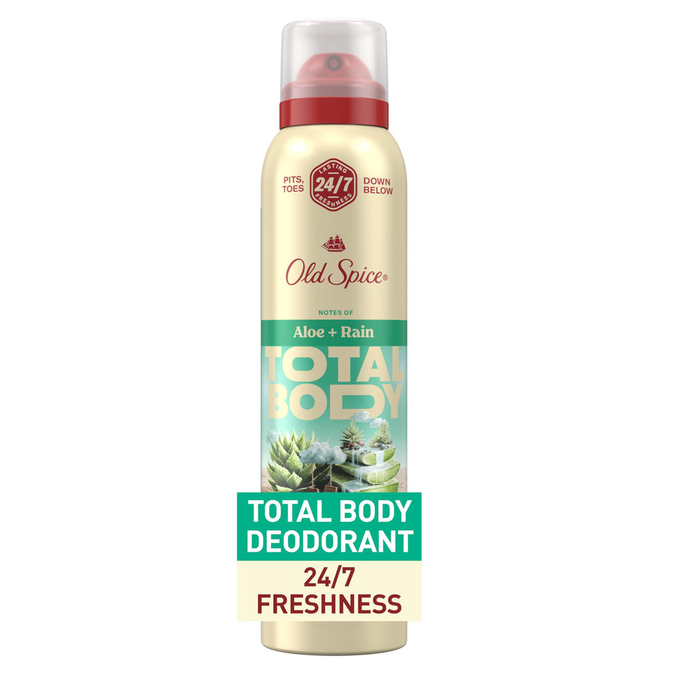 Old Spice front packaging showing whole body spray for portable freshness