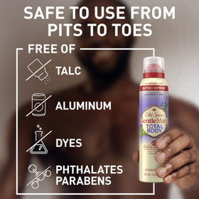 Styled shot of Old Spice whole body spray with lavender and mint elements illustrating fragrance notes
