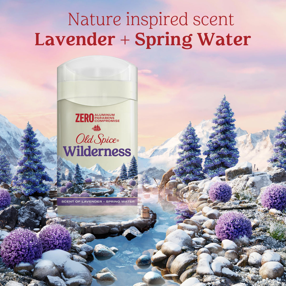 Old Spice Wilderness held in hand to show 3.0 oz size and travel-friendly benefit