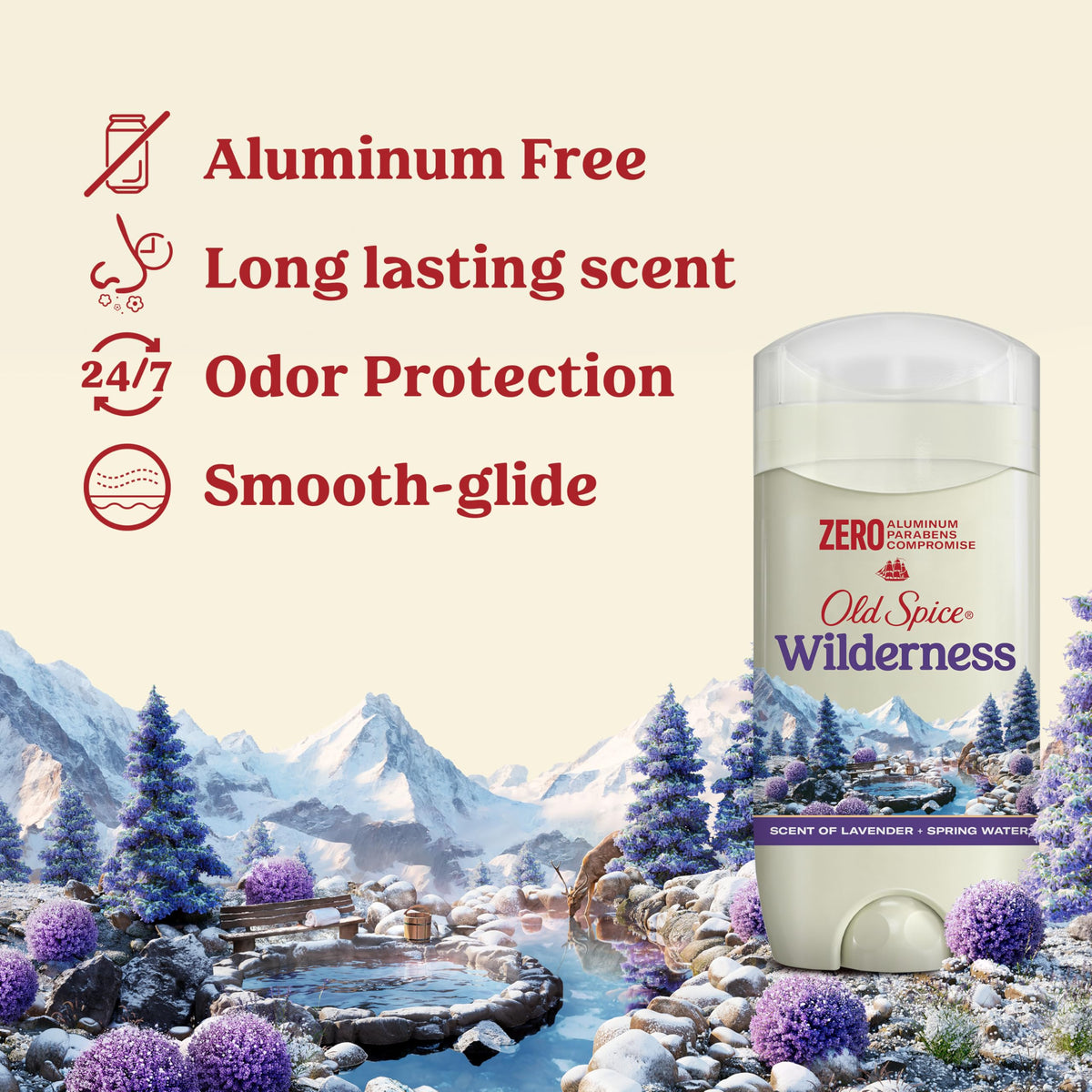 Old Spice Wilderness stick open showing clear application and quick-dry benefit