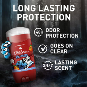 Old Spice Wolfthorn back label with ingredient list and usage directions visible