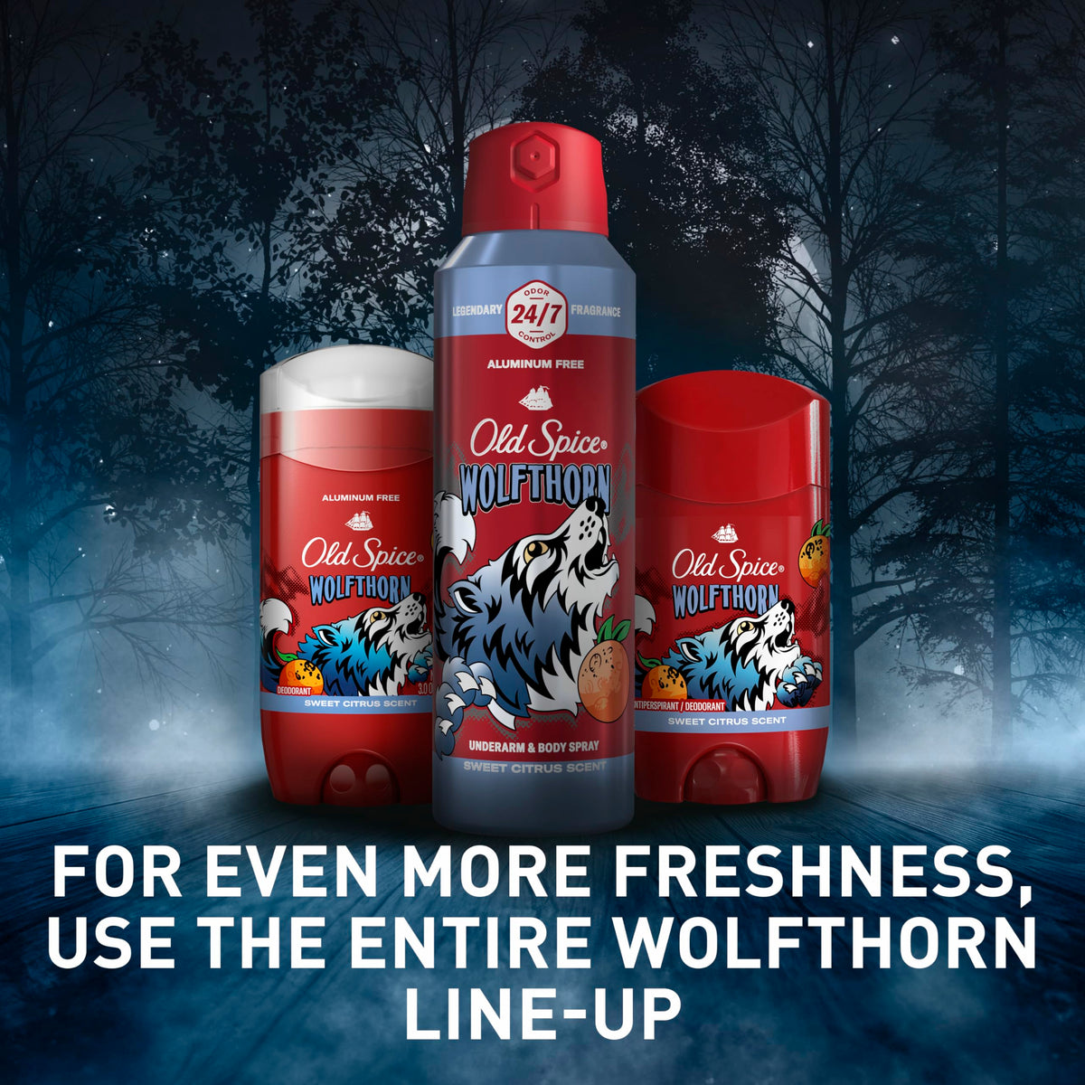 Old Spice Wolfthorn citrus and tropical fruit depiction highlighting scent profile