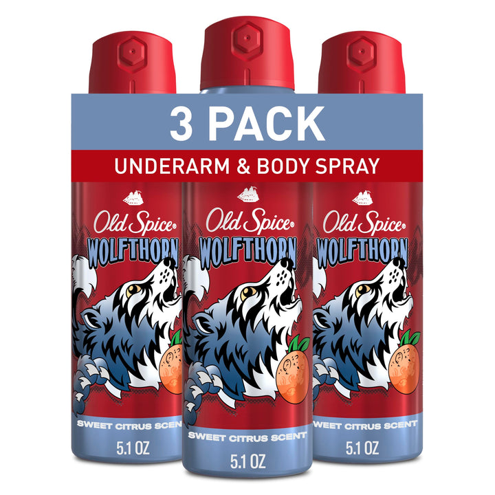 Old Spice Wolfthorn front packaging showing bold label and size benefits
