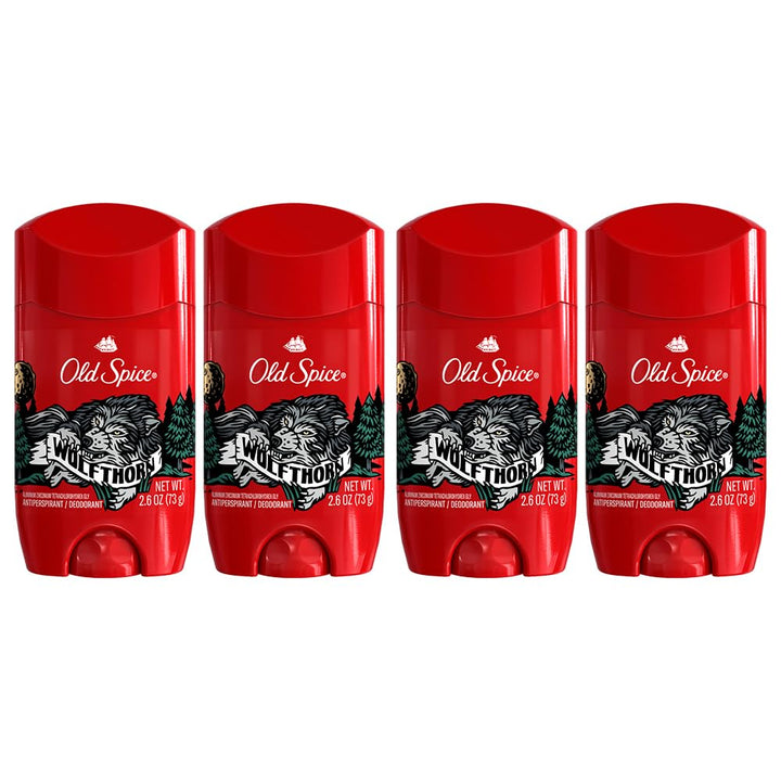 Old Spice Wolfthorn front packaging showing scent and pack benefits