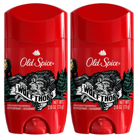 Old Spice Wolfthorn front packaging showing two sticks and scent appeal