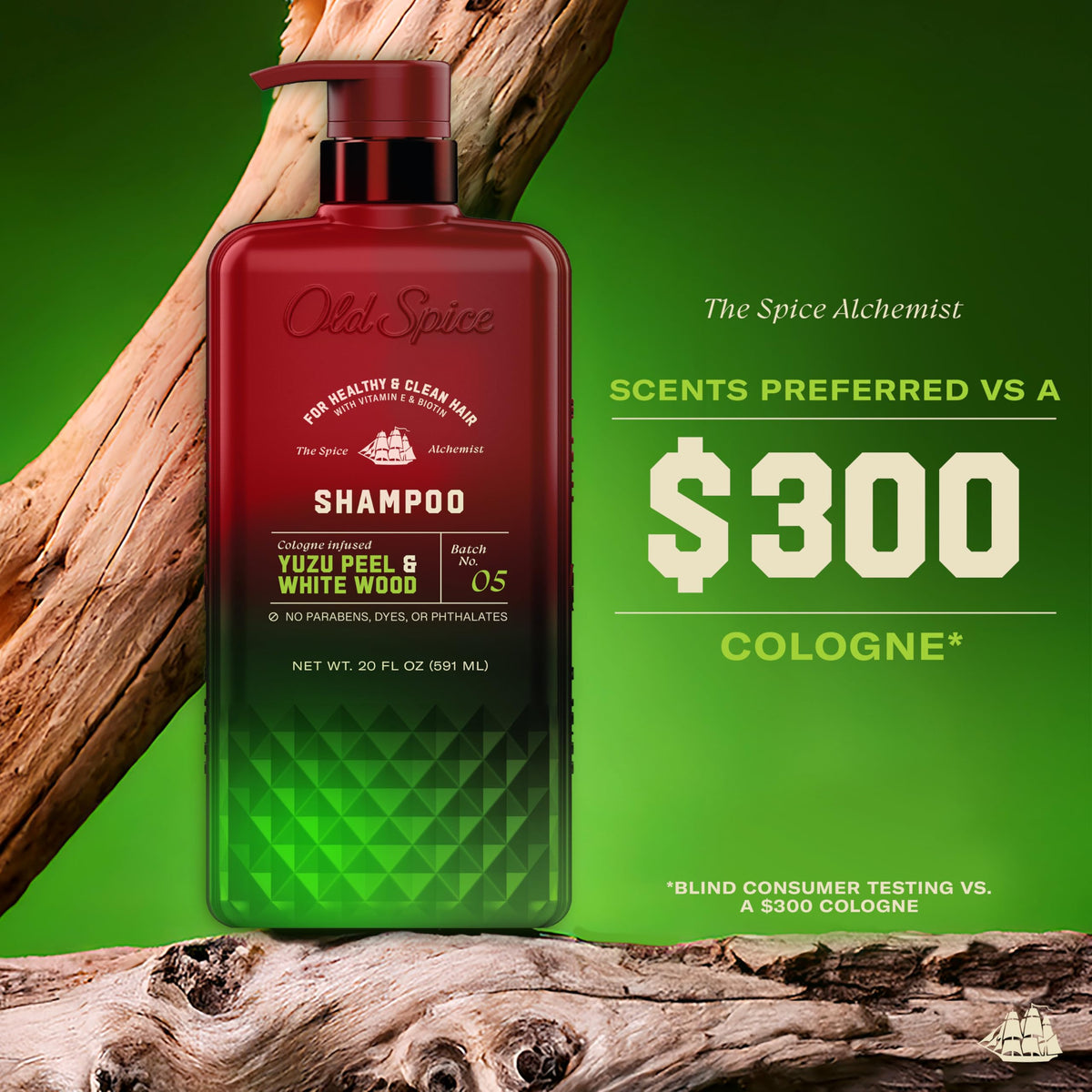 Old Spice pump dispensing shampoo into hand for easy daily use