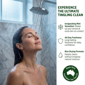Oleavine TheraTree foamy lather demonstrating gentle cleansing and rinseability