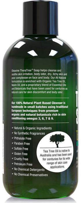 Oleavine TheraTree in-shower use showing refreshing post-workout cleanse benefit