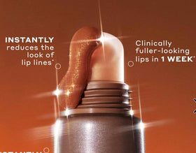 Ole Henriksen lip treatment held in hand illustrating size and travel-friendly benefit