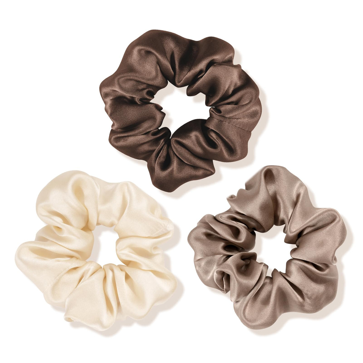 OLESILK front packaging showing three silk scrunchies with elegant sheen and protection benefit