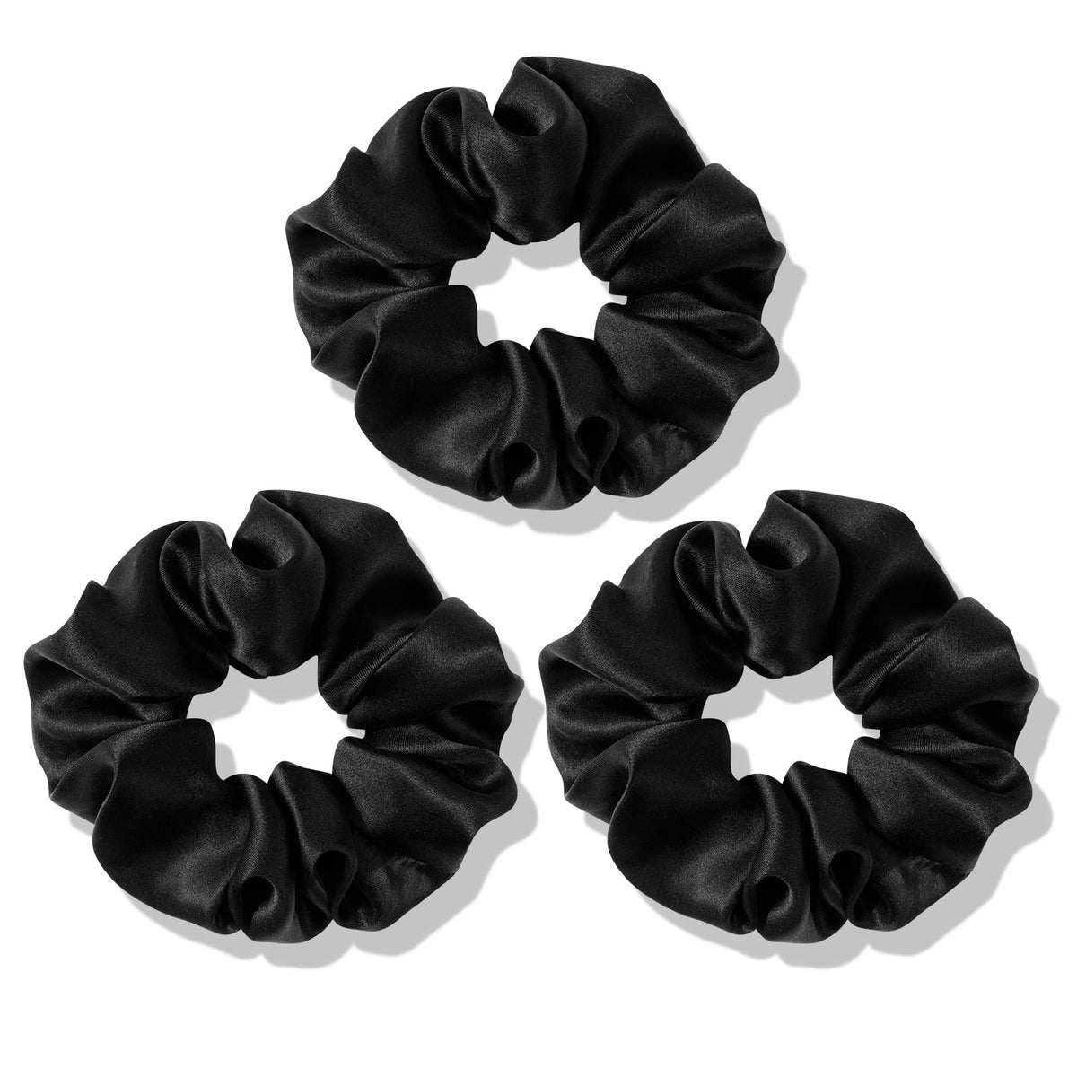 OLESILK front packaging showing three silk scrunchies and benefits