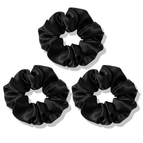 OLESILK front packaging showing three silk scrunchies and benefits
